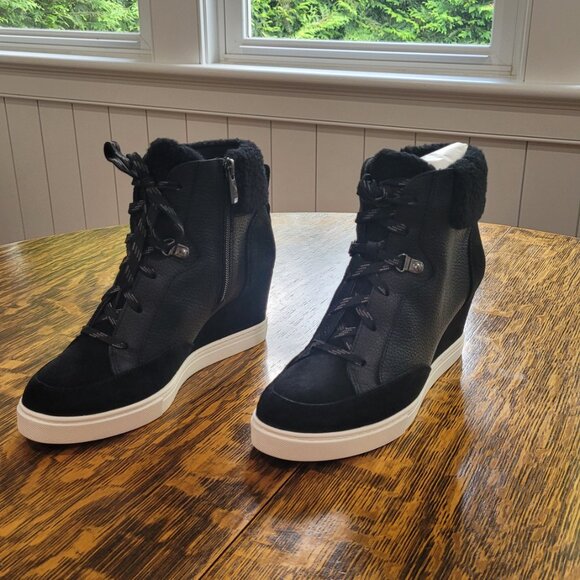 NEW Linea Paolo ARDEN Faux Shearling Trimmed Wedge Sneakers. Booties. Size 7. - Picture 8 of 13